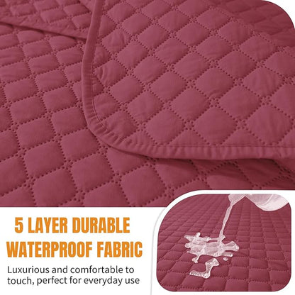 XINEAGE Water Resistant Recliner Cover, 2 seat Recliner Loveseat Covers with Pockets, Quilted Thick Recliner Protector Cover for Dog Pets with Non Slip Backing and Strap (Recliner Loveseat, Red)