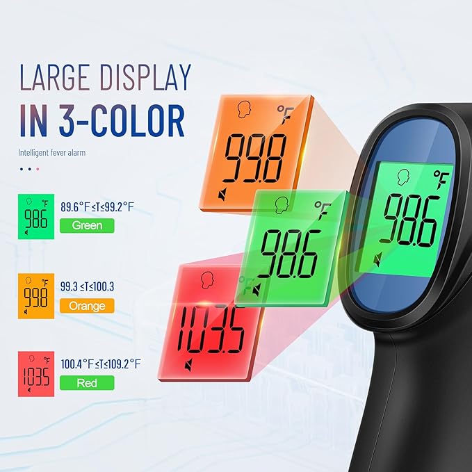 Forehead Thermometer for Adults and Kids, Digital Infrared Thermometer with Fever Alarm