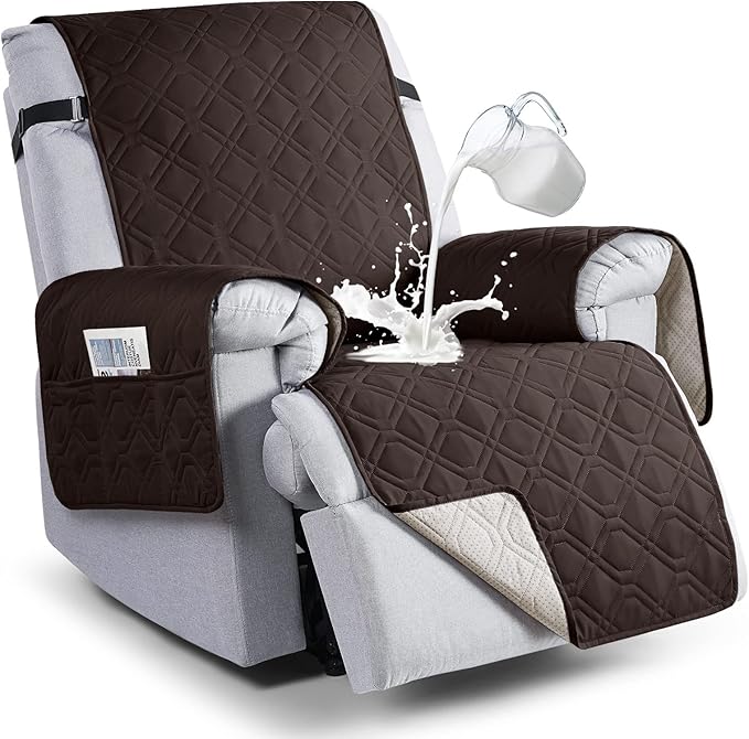 VANSOFY 100% Waterproof Recliner Chair Covers, Recliner Cover Non-Slip Dog Chair Cover Furniture Protector Washable Slipcover with Pocket, Elastic Straps for Pets, Dogs(Chocolate, 28")