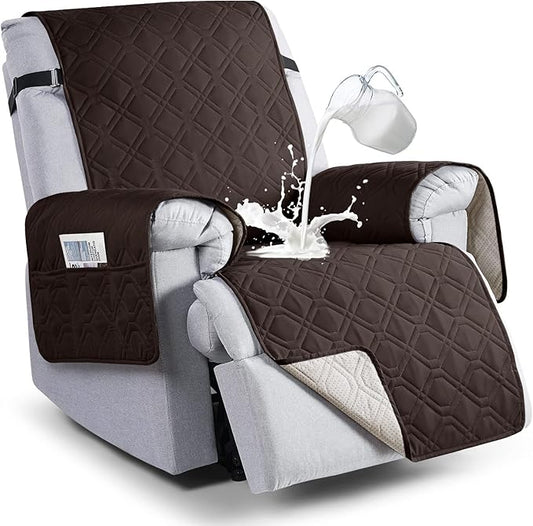 VANSOFY 100% Waterproof Recliner Chair Covers, Recliner Cover Non-Slip Dog Chair Cover Furniture Protector Washable Slipcover with Pocket, Elastic Straps for Pets, Dogs(Chocolate, 28")