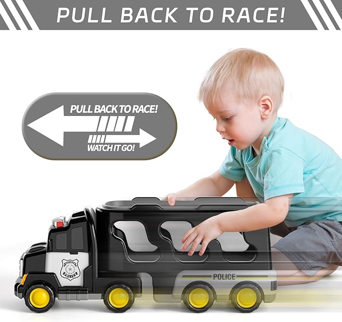Bennol Toddler Boy Toys for 1 2 3 4 5 Year Old Boys, Toddler Car Trucks Bus Toys for Toddler Boys Ages 1-3 3-5 5 in 1 Police 1 2 3 4 5 Year