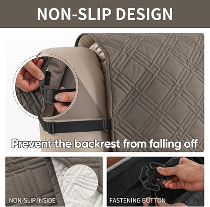 Easehomey 100% Waterproof Recliner Chair Covers, Non Slip Oversized Reclining Cover, Cover Furniture Protector Washable Chair Cover with Pocket,Elastic Straps for Kids,Pets,Dogs(Taupe,28")