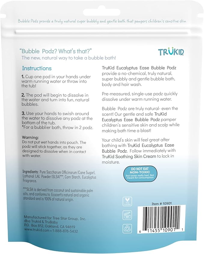 TruKid Bubble Podz Bubble Bath for Baby & Kids, Gentle Refreshing Bath Bomb for Sensitive Skin 7 for (24 Podz)