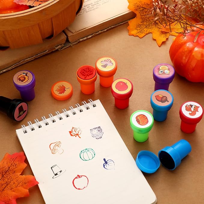 Zhanmai 100 Pcs Fall Stampers for Kids Toddlers Fall Party Favors Assorted Stamps Pumpkin Leaves Turkey Autumn Self Inking Stamps Thanksgiving Gifts Party Favors Classroom Rewards School Teacher Stamp
