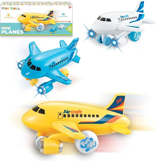 KIDSTHRILL Kids Airplane Toy for Boys & Girls. Set of Three Toy Airplanes with Flashing Lights, Music & Airplane Sound 2 3 4 5 6 7