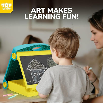 TOY Life Tabletop Easel for Kids Art Easel for Kids 3 4 5 Toddler Art Easel Board for Kids Chalkboard White Board for Kids Easel Set Dry Erase Board Portable Desktop Easel Painting Easel for Kids