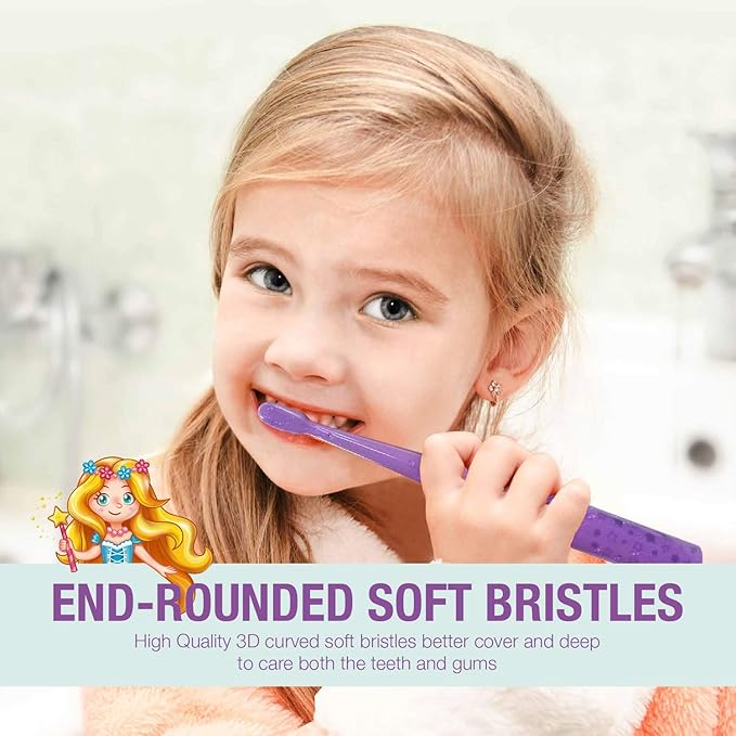 Vekkia Sonic Rechargeable Kids Electric Toothbrush, 3 Modes with Memory, Fun & Easy Cleaning, 24000 Strokes, IPX7 Waterproof, 2-Min Timer for Age 5+, 4 Soft Bristles(Purple)