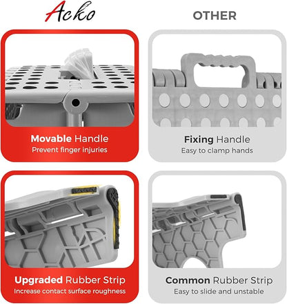 ACKO Folding Step Stool Foldable 17.5 Inch Stool 400 lbs Capacity,Plastic Stools for Adults and Kids,Collapsible Stool for Kitchen, Stepping Stool with Handle(Grey)