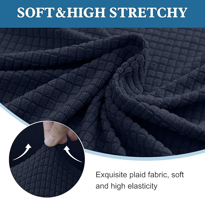 100% Waterproof Jacquard Fabric Couch Cover, Dual Layer with TPU Film, Leakproof High Elasticity Non-Slip Washable Furniture Protector for Pets, Dogs, Cats and Kids (Loveseat,Navy Blue)