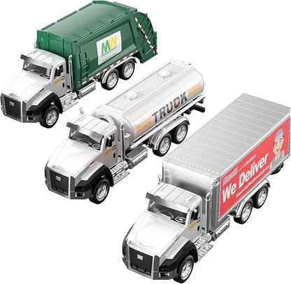 TEMI 3 Pack of Diecast City Transport Vehicles, Garbage 1/50 Scale