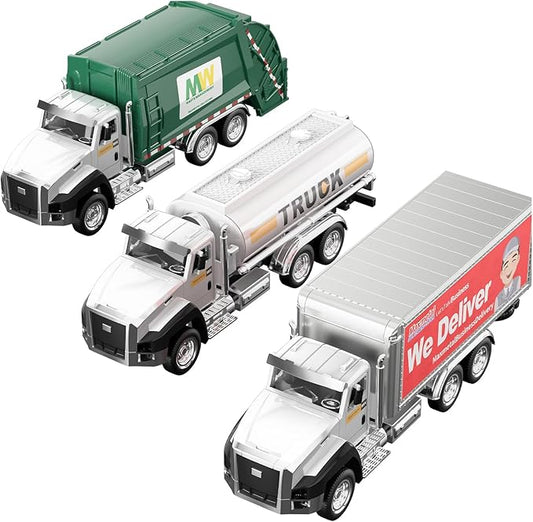 TEMI 3 Pack of Diecast City Transport Vehicles, Garbage 1/50 Scale
