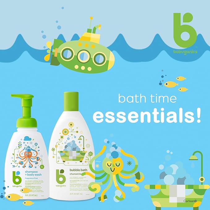 Babyganics Baby Shampoo + Body Wash Pump Bottle, Chamomile Verbena 16 Fl 2)