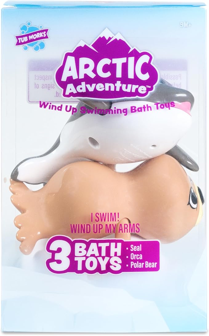 Tub Works® Wind Up Swimming Baby & Toddler Bath Toys, Arctic 3 Pack | Wind Arms & Watch Them Swim!