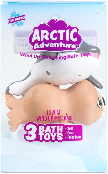 Tub Works® Wind Up Swimming Baby & Toddler Bath Toys, Arctic 3 Pack | Wind Arms & Watch Them Swim!