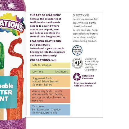 Colorations Washable Glitter Paint, 16 fl oz, Magenta, Non Toxic, Vibrant, Bold, Kids Paint, Craft, Hobby, Fun, Art Supplies