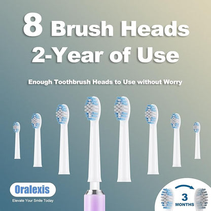 Electric Toothbrush for Adults and Kids, with Tongue Scraper and 8 Brush Heads, One Fast Charge Last 120 Days, 40000 VPM Deep Clean, Sonic Travel Toothbrush - Purple