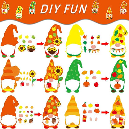 36 Sets Thanksgiving Fall DIY Art Craft Kits Gnome Ornaments Art Sets Fall Leaf Stickers Arts and Crafts Bulk for Kids Classroom Activities Party Decorations
