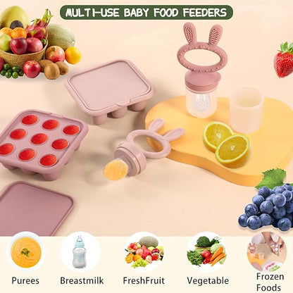WAJIAYON Baby Breastmilk Popsicle Molds & Baby Fruit Feeder (3 Pack), Baby Food Freezer Tray Storage Containers