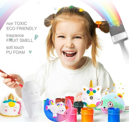 Squishies Painting Kit for Kids,DIY Dessert Paint Toys White Blank Arts and Crafts Kawaii Soft Creamy Squishy Slow Rise Making Kit for Girls Boys Party Favors Toys Stress Anxiety Relief for Kid Adult