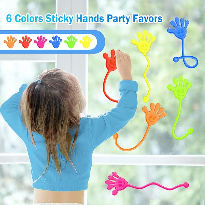 Sticky Hands Bulk 48 PCS Party Favors for Kids 4-8 8-12 Stretchy Sticky Hand Toy Valentines Day Gifts for Kids Goodie Bag Stuffers Filler Treasure Box Toys for Classroom Prizes Birthday Party Supplies