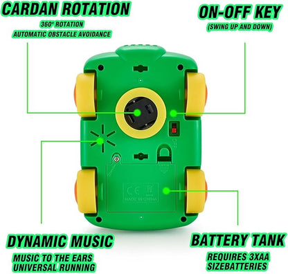 Dinosaur Bus Cars (Green)，Light Up Toy Toddler Trucks，Automatic Bump & Go Clear with Color Moving Gears, Music 1-3 2-4