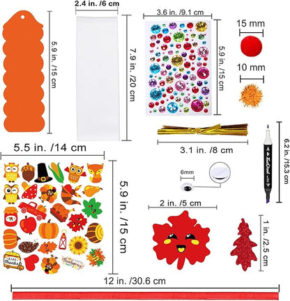 Winlyn 32 Sets Fall Crafts Kits DIY Fall Bookmarks Decorations Art Sets Maple Leaves Smile Face Owl Turkey Pumpkins Foam Stickers Arts and Crafts for Kids Thanksgiving Halloween Classroom Activities