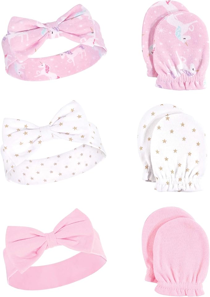 Hudson Baby Baby Girls' Cotton Headband and Scratch Mitten Set