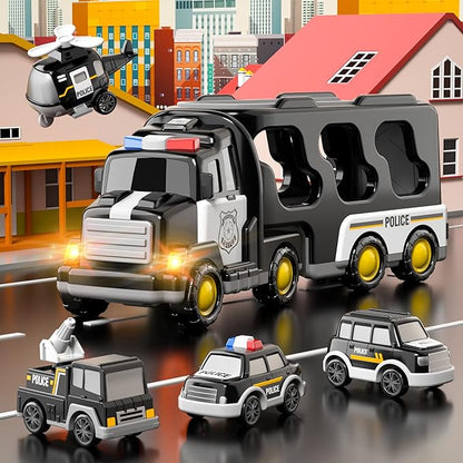 Bennol Toddler Boy Toys for 1 2 3 4 5 Year Old Boys, Toddler Car Trucks Bus Toys for Toddler Boys Ages 1-3 3-5 5 in 1 Police 1 2 3 4 5 Year