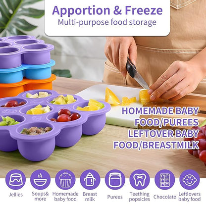 WAJIAYON Baby Food Storage Container, Silicone Baby Food Freezer Tray with Lid
