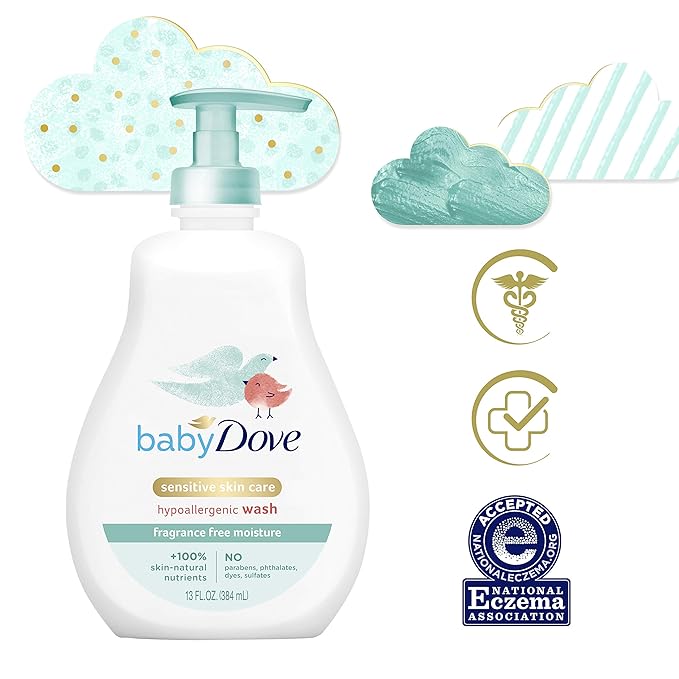 Baby Dove Tip to Toe Baby Body Wash For Baby's Sensitive Skin Sensitive Moisture Washes Away Bacteria, Fragrance-Free and Hypoallergenic Baby Soap 13 Fl 3)