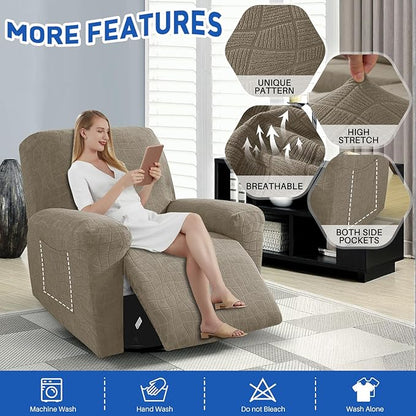 MAXIJIN Waterproof Recliner Covers for Large Recliner 3 Pieces Oversized Recliner Chair Covers, Washable Lazy Boy Reclining Slipcovers with Pockets for Pet, Kids (XL Recliner, Khaki New)