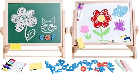 Table Top Easel for Kids - Tabletop Magnetic White Board - Toddler Art Chalkboard
