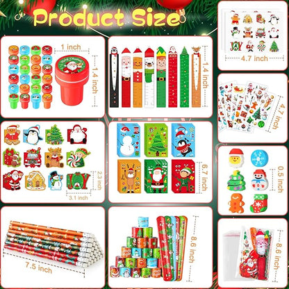BenLouis Christmas School Stationery Set Party Favors Xmas Classroom Gift Prizes Bulk for Students Kids Holiday Stockings Pinata Filler Christmas School Goodie Bag Stuffers Decor（24set Christmas ）