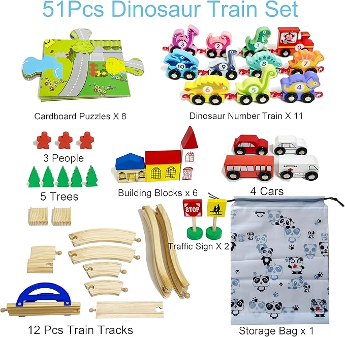 Wooden Train Tracks Set - 51Pcs Train Track Expansion Pack 3 4 5 6