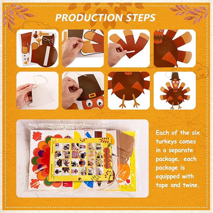 YOMIQIU Thanksgiving Turkey Crafts Kits, DIY Festive Fall Thanksgiving Party Hanging Sign Decor(6 Sets), Thanksgiving Crafts for Kids and Adults at Home Party Decoration School Activities