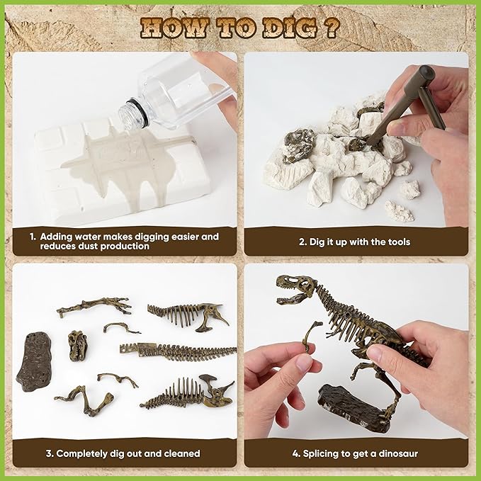 VIBIRIT Dig Up Dinosaurs Skeleton Set,Dinosaur Digging Fossil Kit Model Toys Educational Realistic Toys for Kids,Boys,Girls