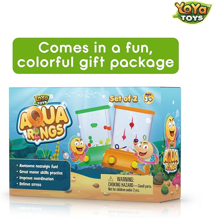 YoYa Toys Handheld Games - Miniature Aqua Arcade Set with Fish Ring Toss & Basketball, Handheld Toys for Kids & Adults, Retro Pastime Games, Water Ring Toss in Gift Box