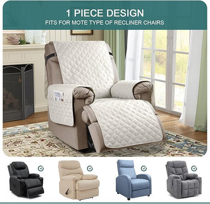 Ruaozz 100% Waterproof Recliner Chair Cover Non-Slip Reclining Cover for Recliner Chair Washable Chair Seat Cover with Elastic Straps for Kids, Dogs, Pets (Beige, 23'')