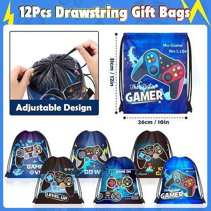 Video Game Party Favors Birthday Supplies, Gamer Drawstring Bag Keychain Silicone Bracelet Tattoo Sticker, Gamer Gaming Birthday Party Favor Goodie Bag Stuffers Fillers Classroom Rewards for Kids