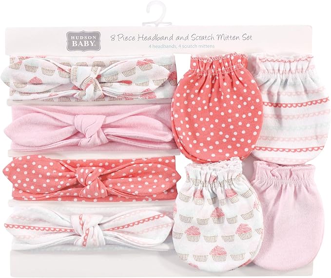 Hudson Baby Baby Girls' Cotton Headband and Scratch Mitten Set