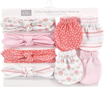 Hudson Baby Baby Girls' Cotton Headband and Scratch Mitten Set