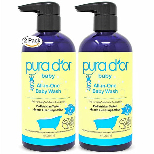 PURA D'OR All-in-One Baby Wash (16 Oz x2 = 32 Oz) USDA Biobased, Zero Sulfates 2-in-1 Baby