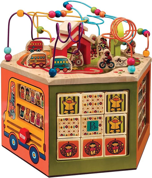 B. toys- Youniversity- Wooden Activity Cube – Developmental Learning Center – Toys for Toddlers, Kids – Alphabet, Numbers, Shapes – 12 Months +