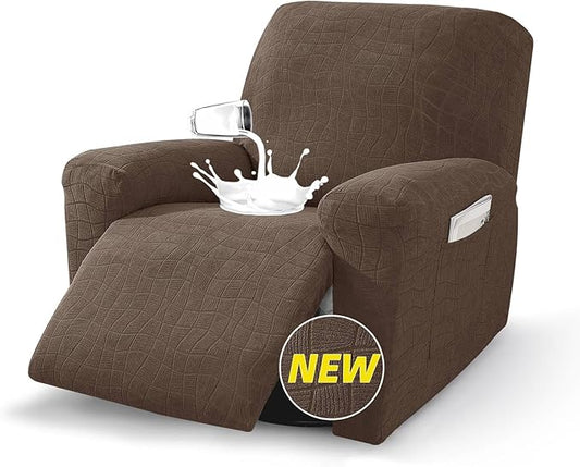 MAXIJIN Waterproof Recliner Covers for Large Recliner 3 Pieces Oversized Recliner Chair Covers, Washable Lazy Boy Reclining Slipcovers with Pockets for Pet, Kids (XL Recliner, Light Coffee)