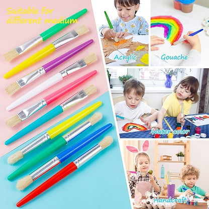 YGAOHF 24 Pcs Paint Brushes for Kids Bulk - Colorful Round and Flat Kids Paint Brushes, Easy Clean and Hold Toddler Paint Brushes for Acrylic Oil Watercolor Washable Paint