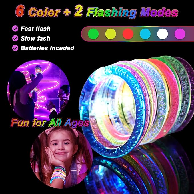 48 Pack LED Light Up Bracelets, Glow in the Dark Party Supplies, 6 Color Glow Bracelets, Rave Party Favors for Kids/Adults Birthday, Concert,Goodie Bag Fillers, New Year