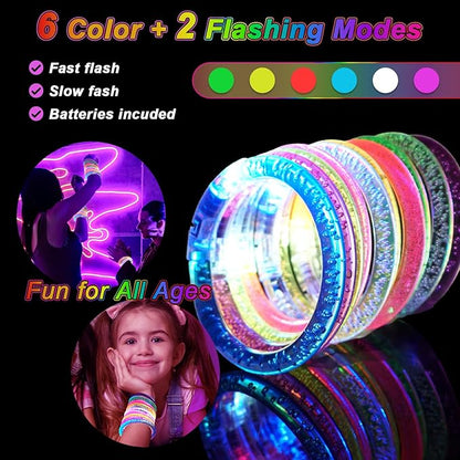 48 Pack LED Light Up Bracelets, Glow in the Dark Party Supplies, 6 Color Glow Bracelets, Rave Party Favors for Kids/Adults Birthday, Concert,Goodie Bag Fillers, New Year