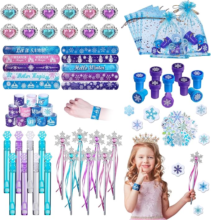 Vanblue 122Pcs Frozen Party Favors,Princess Frozen Birthday Party decorations Winter Snowflake Party Supplies for Girl Kids Goodie Bag Stuffers Pinata Filler Classroom Rewards