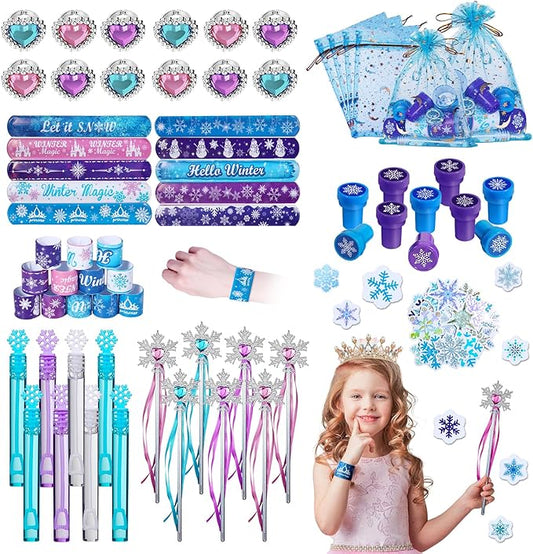 Vanblue 122Pcs Frozen Party Favors,Princess Frozen Birthday Party decorations Winter Snowflake Party Supplies for Girl Kids Goodie Bag Stuffers Pinata Filler Classroom Rewards