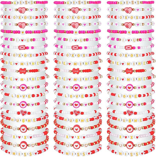 60 pcs Colorful Kids Friendship Bracelet Sets, Stackable Elastic Cute Beaded Bracelets Princess Pretend Play Bracelet Preppy Bracelets Bulk Set for Women Gift